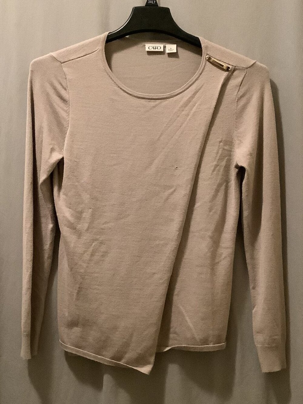 Cato Beige Asymmetric Overlay Knit Long Sleeve Top Misses small